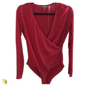 V- Neck, Burgundy body suit